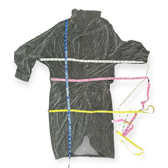 IRO Women’s Black Silver Metallic Striped Absalon Ruched Mock Neck Dress Size 44 - Picture 8 of 8